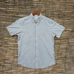 Dockers Plaid Short Sleeve Button Down Shirt Mens Medium Blue Yellow